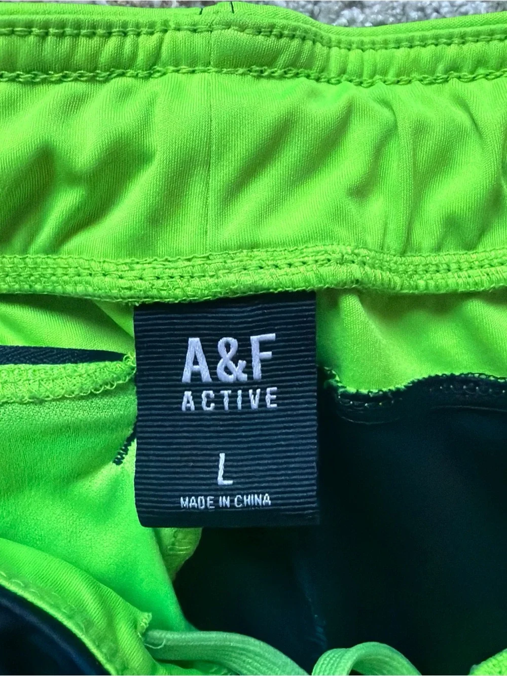 Abercrombie & Fitch Navy Athletic Men's Shorts with Neon Green Accents